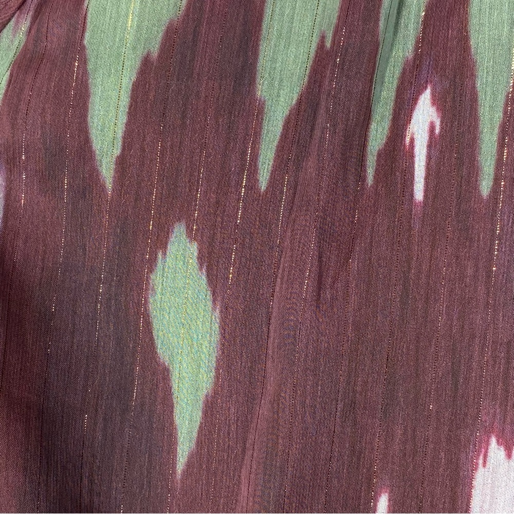 Grace + Karma Ikat Print Maxi Dress Women's L Burgundy Green Long Sleeve NWT - Picture 9 of 13